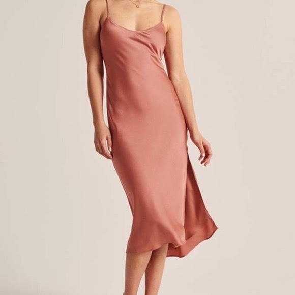 Abercrombie & Fitch Satin Slip Tank Dress XS Dusty Rose Midi Y2K - Picture 2 of 14